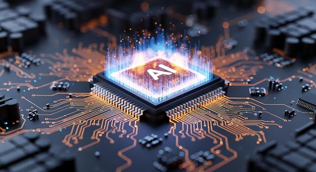 Central processing unit with glowing ai symbol and illuminated circuit board photo