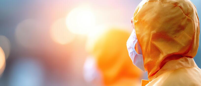 Workers in industrial setting wear protective gear, showcasing dedicated workforce essential for safety and efficiency in factory operations photo