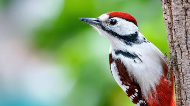 Beautiful bird perched on tree in big garden, showcasing vibrant colors and intricate patterns. This scene invites birdwatch enthusiasts to appreciate nature wonders photo