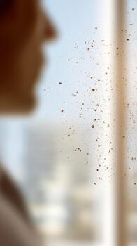 Dust particles float in air, highlighting potential for dust mites to trigger allergies and asthma symptoms. Awareness of these allergens is essential for maintaining healthy environment photo