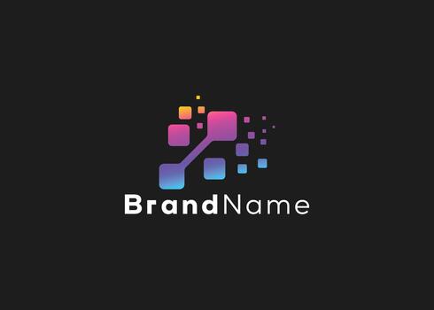 Abstract technology logo design with colorful squares and connected lines on dark background vector