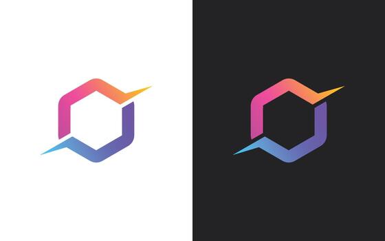 Abstract gradient logo design with hexagon and arrow elements on contrasting backgrounds vector
