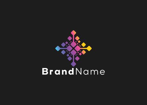 Abstract colorful geometric logo design with gradient effect on a dark background vector