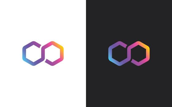 Abstract gradient hexagon infinity loop logo design on white and black vector