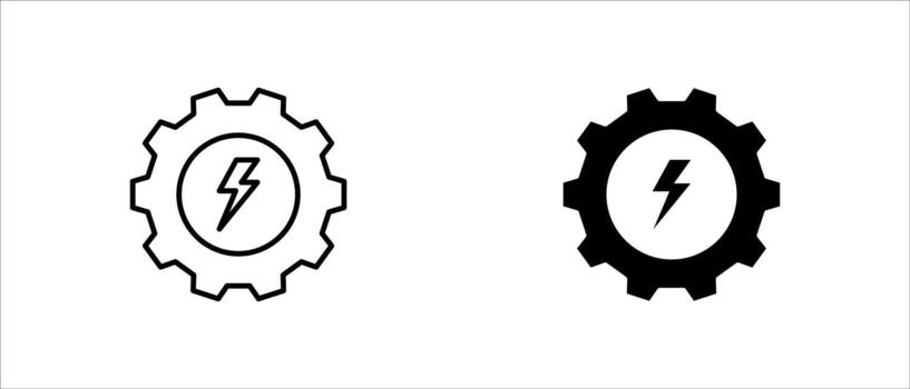 illustration of an energy gear icon set with a lightning bolt, ideal for concepts of power, mechanics, and technology. Editable stroke. eps10 vector