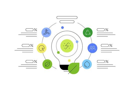 Renewable energy, statistics and innovations. Abstract scheme, infographic element vector