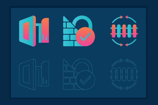 futurista saas seguridad, acceso, y clima controlar sistema íconos vector