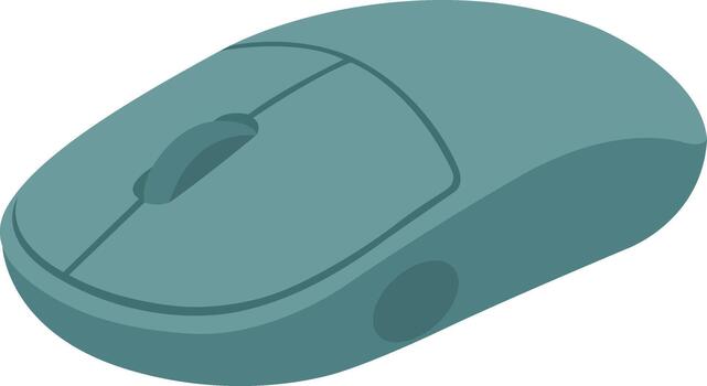 Wireless computer mouse in teal green. Flat isometric icon for technology, office work, and computer hardware concepts. vector
