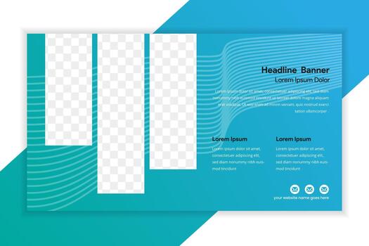 gradient green to blue color Banner Template horizontal banner, advertising display layout, banner for web. geometric line concept with place of photo collage vector