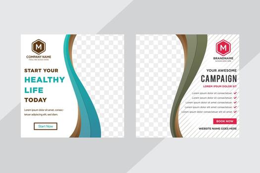 Minimal design layout. Square abstract modern geometric shape banner template for social media post promotion. combination blue, green and brown wave shape. white background with diagonal line. vector