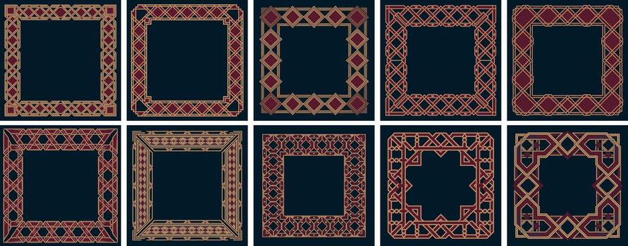 Decorative Morrice Lattice Frame Set with Intricate Patterns and Borders Artwork vector