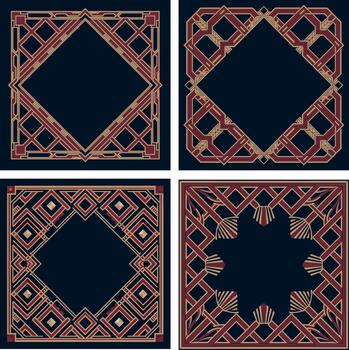 Decorative Morrice Lattice Frame Set with Intricate Patterns and Borders vector