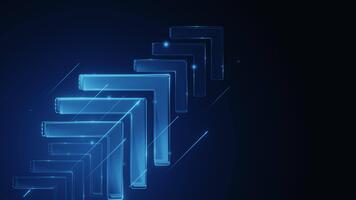 3d rendere astratto blu raggiante geometrico frecce in movimento inoltrare buio sfondo. moderno digitale Tech dati flusso concetto. ideale per attività commerciale, innovazione, crescita, presentazione sfondo . video