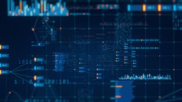 3d render abstrato digital financeiro dados gráficos fundo. futurista o negócio análise, mercado pesquisar, global rede conceito. grande dados relatório, estatística visualização. ideal para tecnologia video