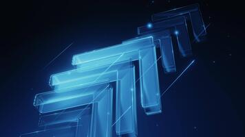 3d framställa blå lysande genomskinlig pilar rör på sig uppåt, mörk abstrakt bakgrund. modern teknologi, data flöde, framsteg begrepp. digital, trogen bakgrund, rörelse element. video