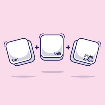 Keyboard combination shortcut Ctrl plus shift and right arrow icon, button, symbol technology illustration. Work efficient innovation vector