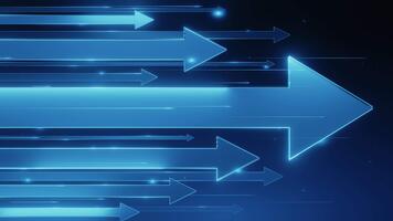 3d rendere blu raggiante frecce in movimento orizzontalmente, astratto digitale tecnologia sfondo. concetto di progresso, dati fluire, velocità, Rete. ideale per aziendale, tecnologia, movimento grafica. video
