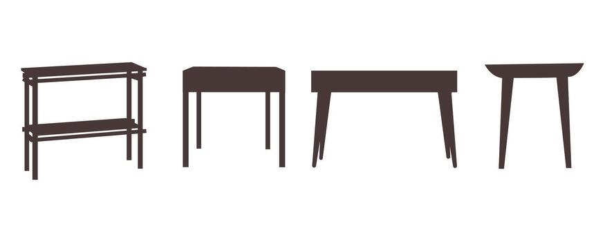 Hand drawn illustration isolate on white background for logo and web design .Collection of table silhouette templates. illustration in EPS.10 vector