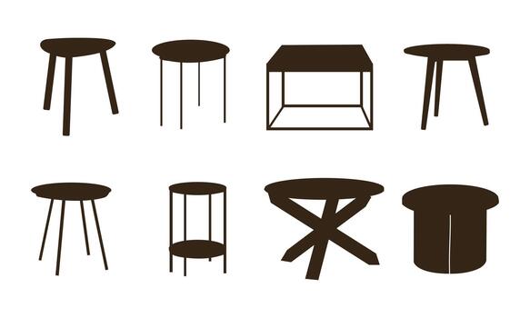 Hand drawn illustration isolate on white background for logo and web design .Collection of table silhouette templates. Editable illustration in EPS.10 vector