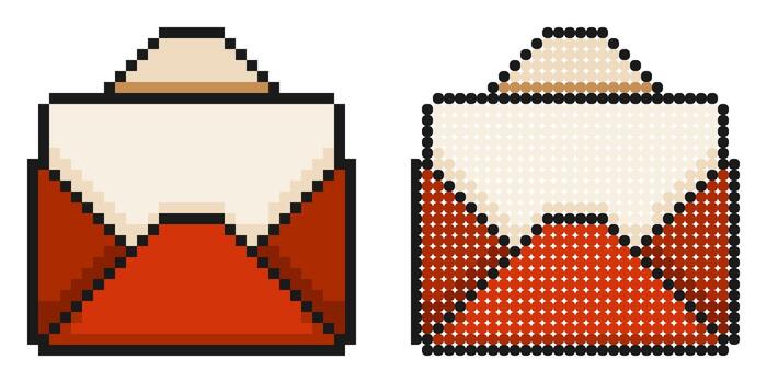 Pixel icon. Festive envelope with white sheet of paper inside vector