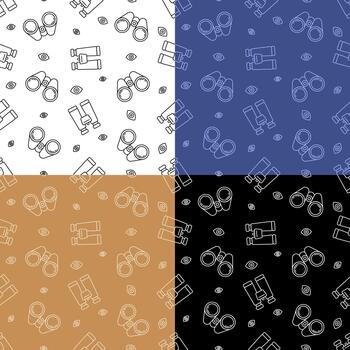 set of seamless patterns with binoculars to observe distant objects vector