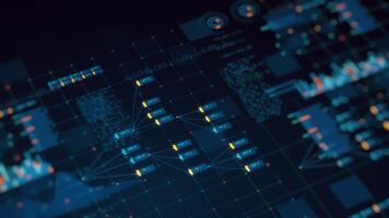 3d rendere astratto finanziario dati visualizzazione sfondo. digitale griglia, grafici, grafici, numeri, binario codice. tecnologia, attività commerciale, analisi, grande dati concetto. ideale per movimento grafica video