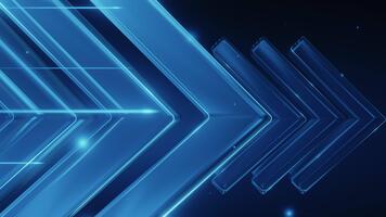 3d framställa blå abstrakt geometrisk bakgrund. dynamisk lysande pil former, ljus ränder, digital rader. modern teknologi, trogen begrepp. idealisk för rörelse, presentation, bakgrund, tapet. video