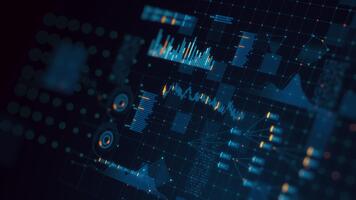 3d framställa trogen digital data visa bakgrund. företag investering finansiera analys begrepp. abstrakt tech rutnät, diagram, grafer, nätverk anslutningar. idealisk för företags, teknologi video