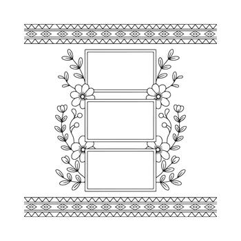 Tres rectangular marcos decorado con flores y geométrico fronteras a el parte superior y fondo vector