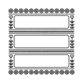 Three simple rectangular frames with decorative flower and leaf borders in black and white line art vector