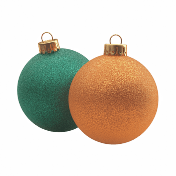 två glitter jul grannlåt, grön och orange Semester ornament på transparent bakgrund. png
