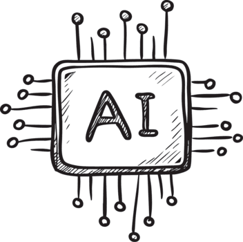 ritad för hand översikt artificiell intelligens chip med processor och förbindelse element png