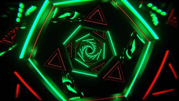 rosso e turchese lampeggiante triangolo specchio tunnel sfondo vj ciclo continuo nel 4k video