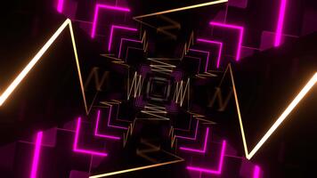rosa e giallo neon curva in movimento nel specchio tunnel sfondo vj ciclo continuo nel 4k video