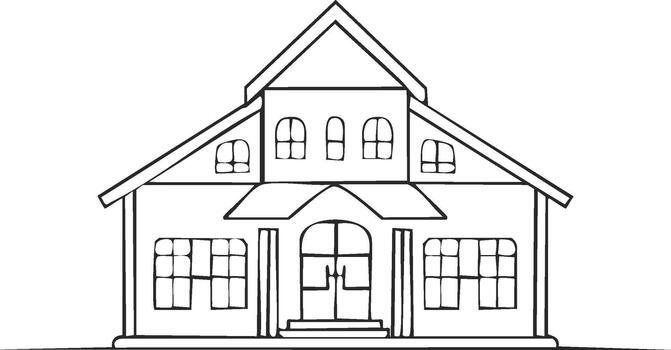 Architectural drawing of a suburban house design with visible doors and windows intended for blueprints or illustrations vector