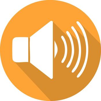 White Audio Speaker with Sound Waves in Orange Circle Button. Volume Control Icon vector