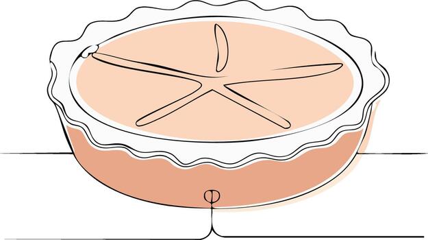 Hand-drawn peach pie sketch resting on a tiled surface minimal illustration vector