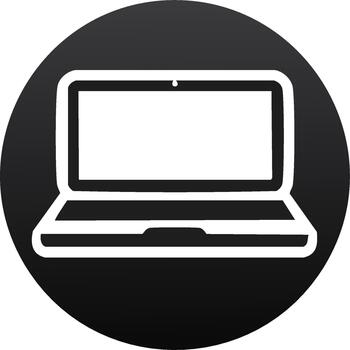 Laptop icon inside black circle, isolated design element, computer symbol for digital display vector