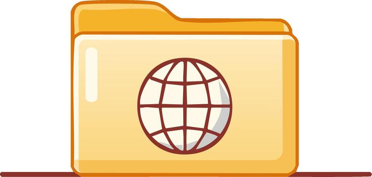 Yellow folder with Earth icon for web documents and internet files in graphic isolated vector