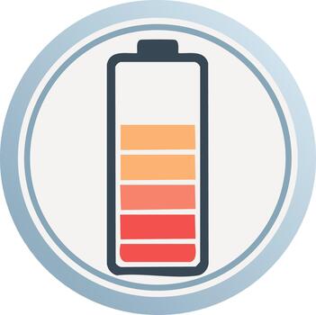 Battery life icon within a circle representing energy level and charging indicator vector