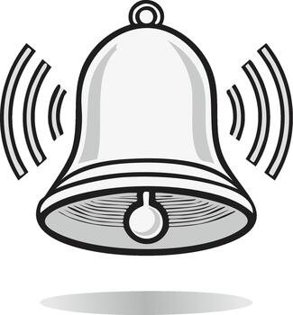 Ringing bell illustration with sound waves for notification alert or announcement signal in format vector