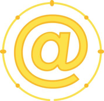Golden at sign icon with dotted circle around, web symbol for email address, isolated. E-mail communication concept with address vector