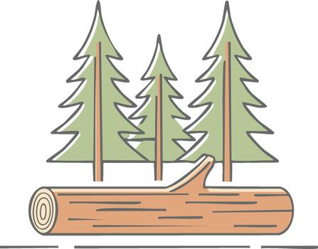 estilizado Iniciar sesión con hojas perennes arboles ilustración, bosque y naturaleza concepto plano diseño estilo vector