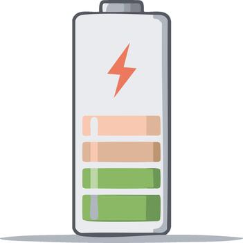 batería indicador icono con vistoso cargar niveles y rojo relámpago tornillo símbolo energía concepto vector