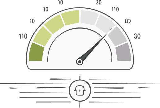 Gauge Illustration Indicating Speed and Progress with Arrow and Scale Numerical Values vector