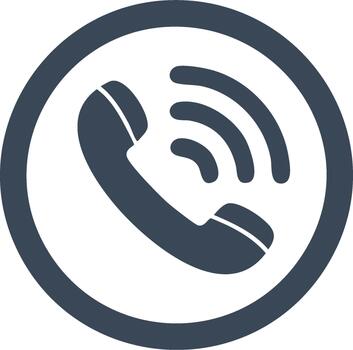 teléfono icono con olas simbolizando conexión para comunicación en redondo botón vector