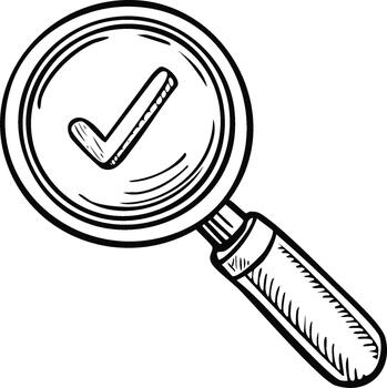 Magnifying glass with check mark shows approved status or search completed successfully concept sketch vector