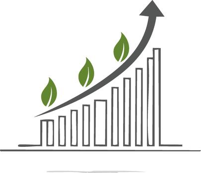 grafico con hacia arriba flecha y hojas representando creciente ecológico Progreso vector