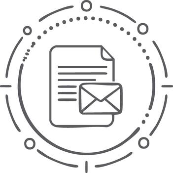 correo electrónico archivo adjunto archivo línea icono con sobre documento, electrónico comunicación red símbolo, mensaje Servicio Delgado describir, digital correspondencia concepto vector