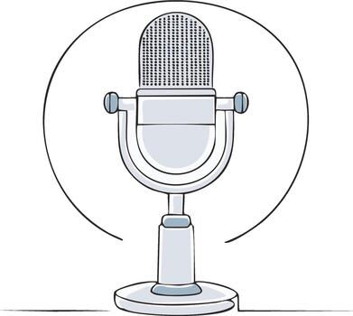 Retro Microphone Illustration, Vintage Recording Studio Equipment, Podcast Interview, Single Line Drawing, Audio Device for Music and Broadcast vector